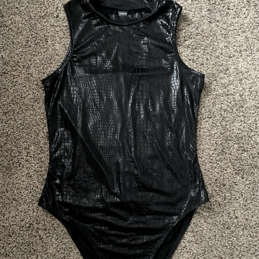 Shein black snake print body suit, size med